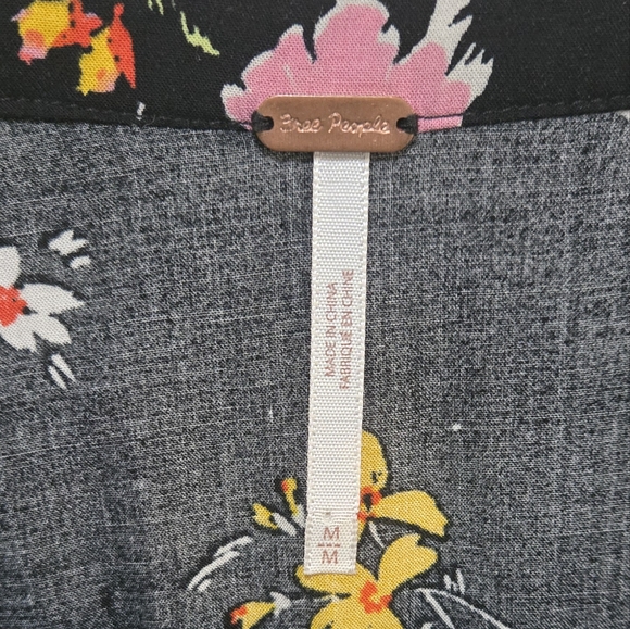 FREE PEOPLE Greatest Day Floral Dress Black Pink Yellow Smocked Waist Medium - Picture 10 of 16